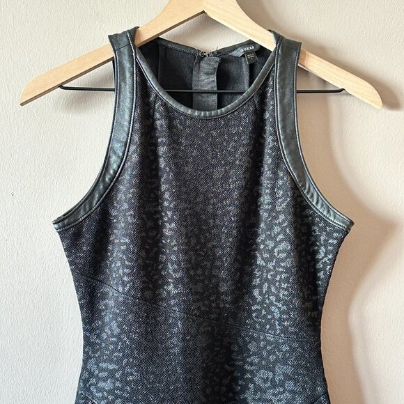 Women's S Guess Animal Print Dress Leather Trim Tulip Hem Zipper - Picture 4 of 10